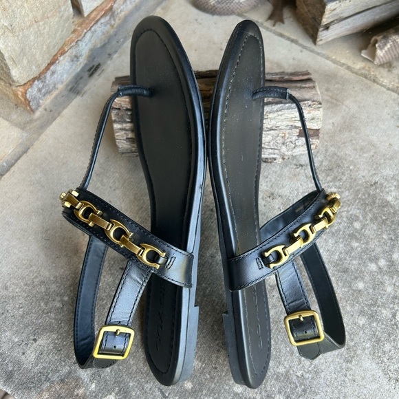 Coach Jenna Signature Chain T-Bar Black leather Sandals Sz-8. R - Picture 4 of 12